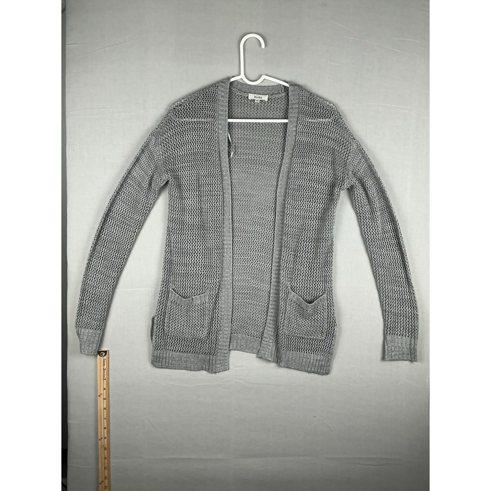 Mudd Womens Open Knit Cardigan Gray XS Lightweight Pockets